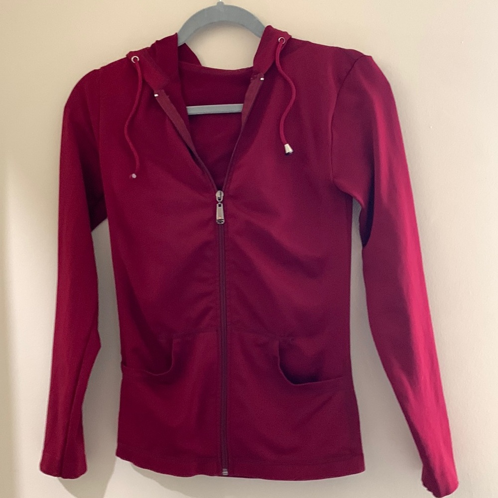 Cranberry sweater/jacket with hood, size small - Picture 1 of 5